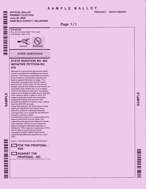 Sample Ballots Voters To Decide Medicaid Expansion Other Races Tuesday Local News Enidnews Com