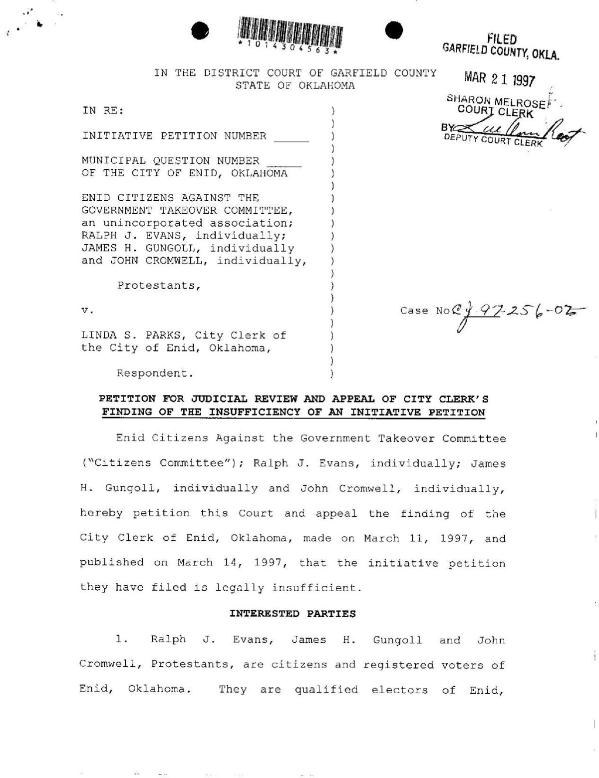 1997 petition against Enid city clerk