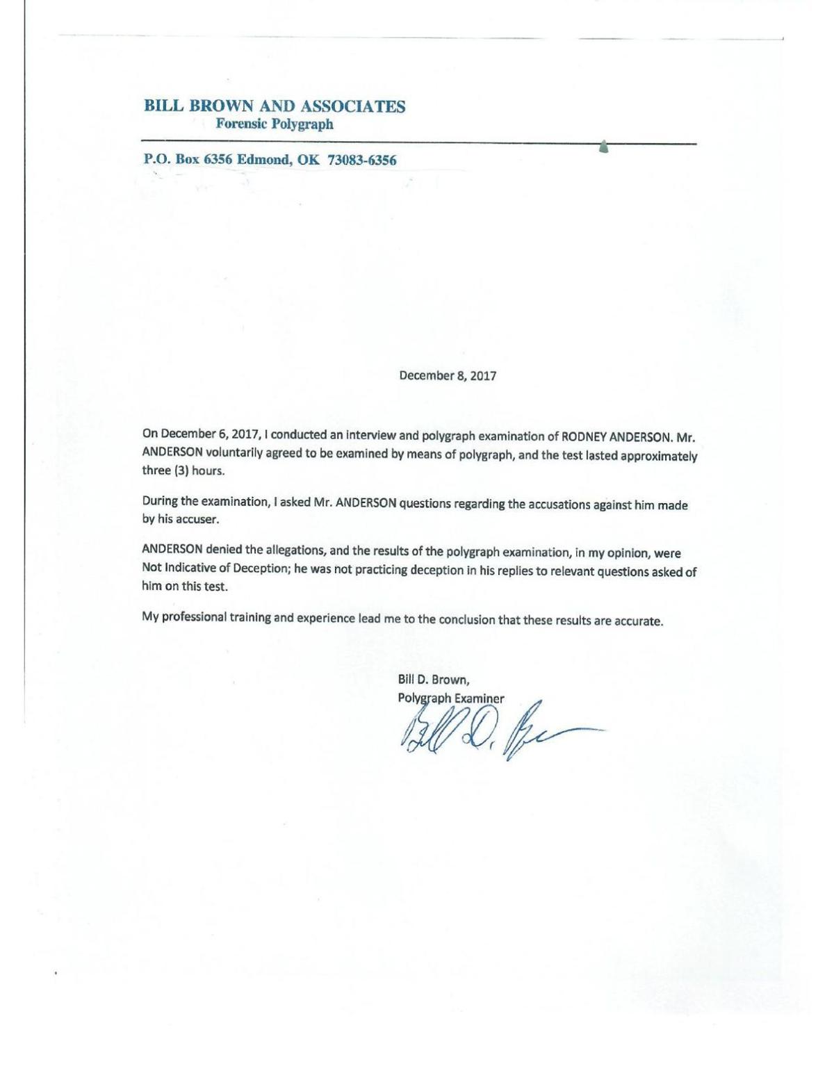 Report From Rodney Anderson S Polygraph Test Sports Enidnews Com