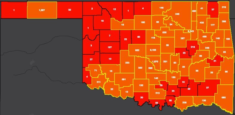 COVID-19 Oklahoma map for 7.18.20