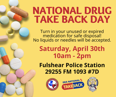 Fulshear PD serves as drop-off site for National Drug Take Back Day