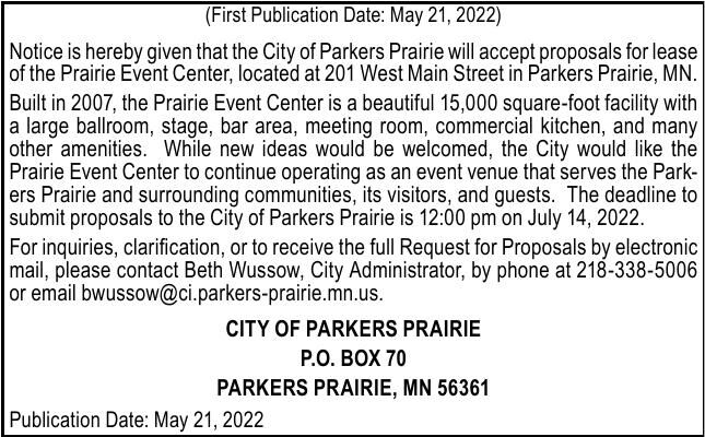 City of Parkers Prairie - Notice to Bidders