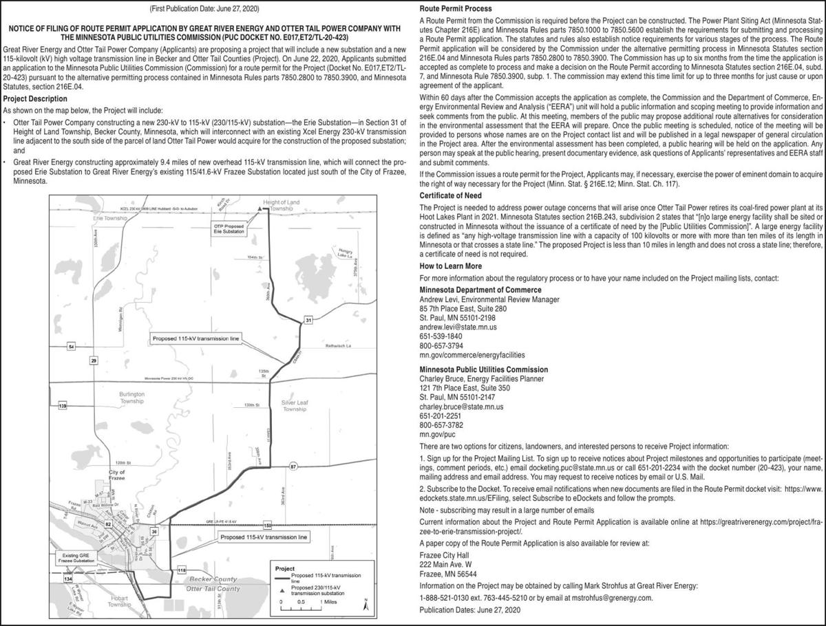 Great River Energy and Otter Tail Power Notice Public Notices