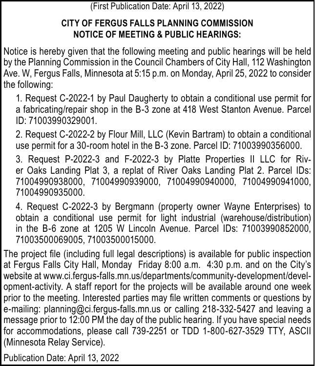 City of FF - Planning Comm 4/25 Hearing