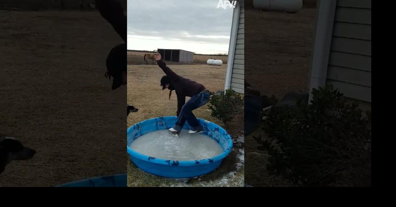 Making Use of That Kiddie Pool Year 'Round 👏⛸️ #funny #winter #fail #fall # afv | 