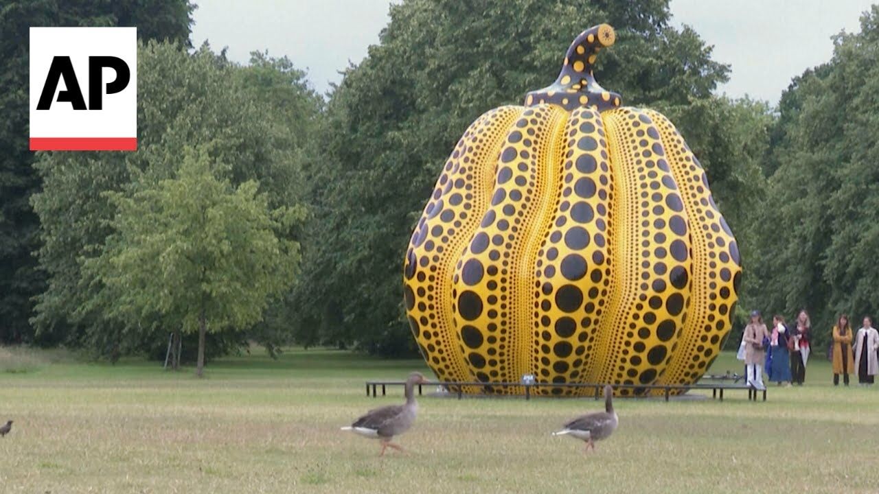Large pumpkin sculpture by Japanese artist Yayoi Kusama unveiled