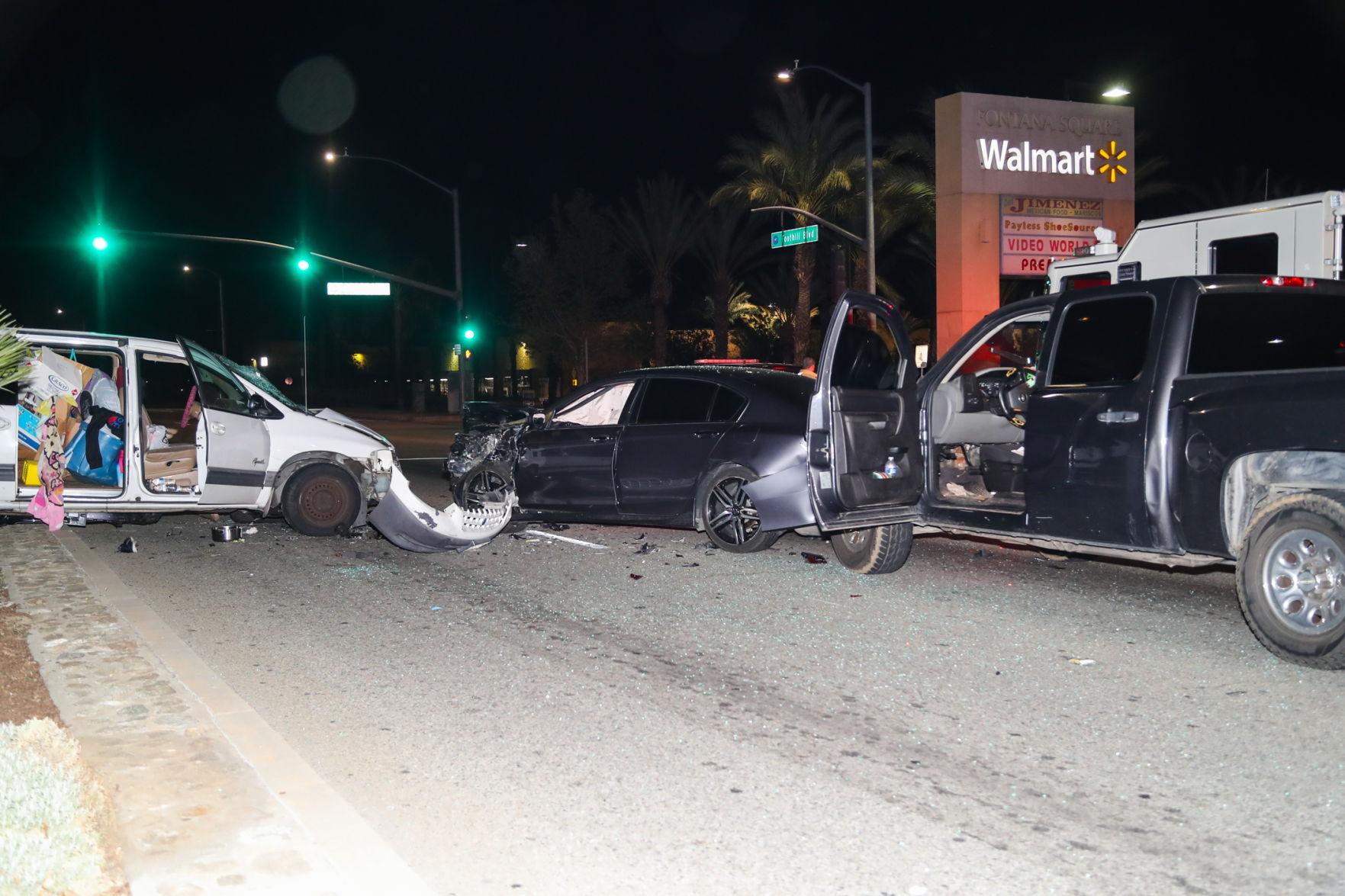 Three people are injured in collision involving three vehicles in