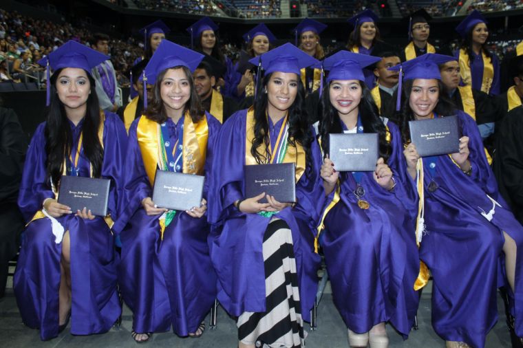 Seniors at Jurupa Hills High School celebrate during commencement