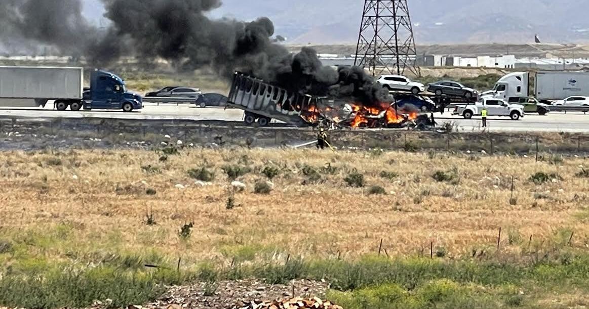 Big rig erupts in flames on Interstate 15 in Fontana; separate fire ...