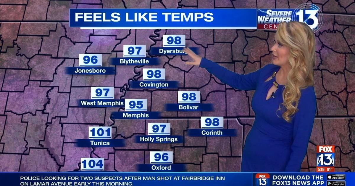 Showers move into the Mid-South but don't bring much relief from the heat