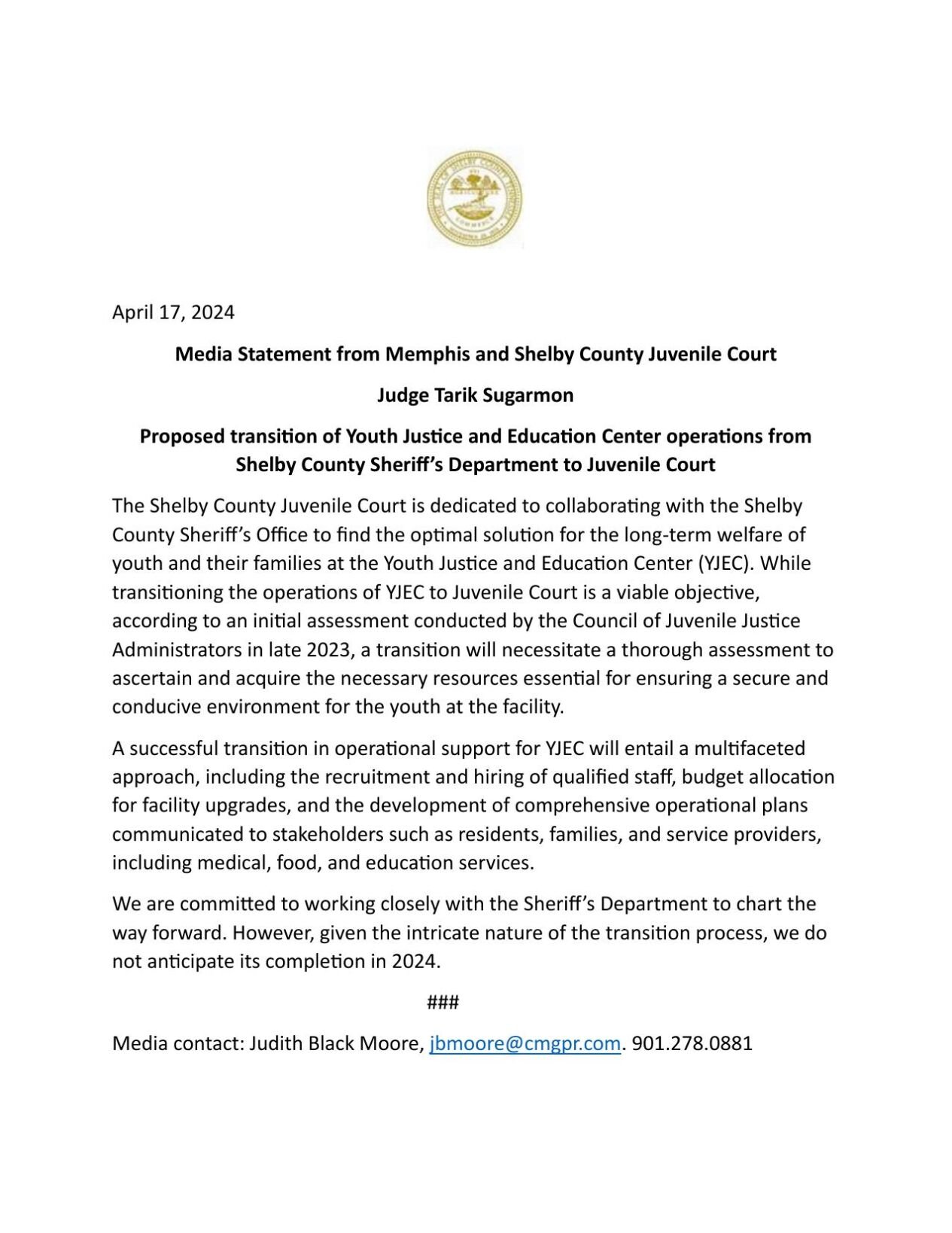 Juvenile Court Statement on Youth Center