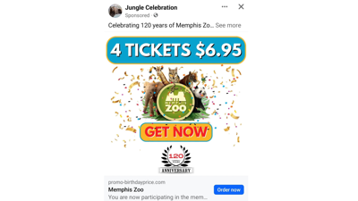 Memphis Zoo Facbook ad scam