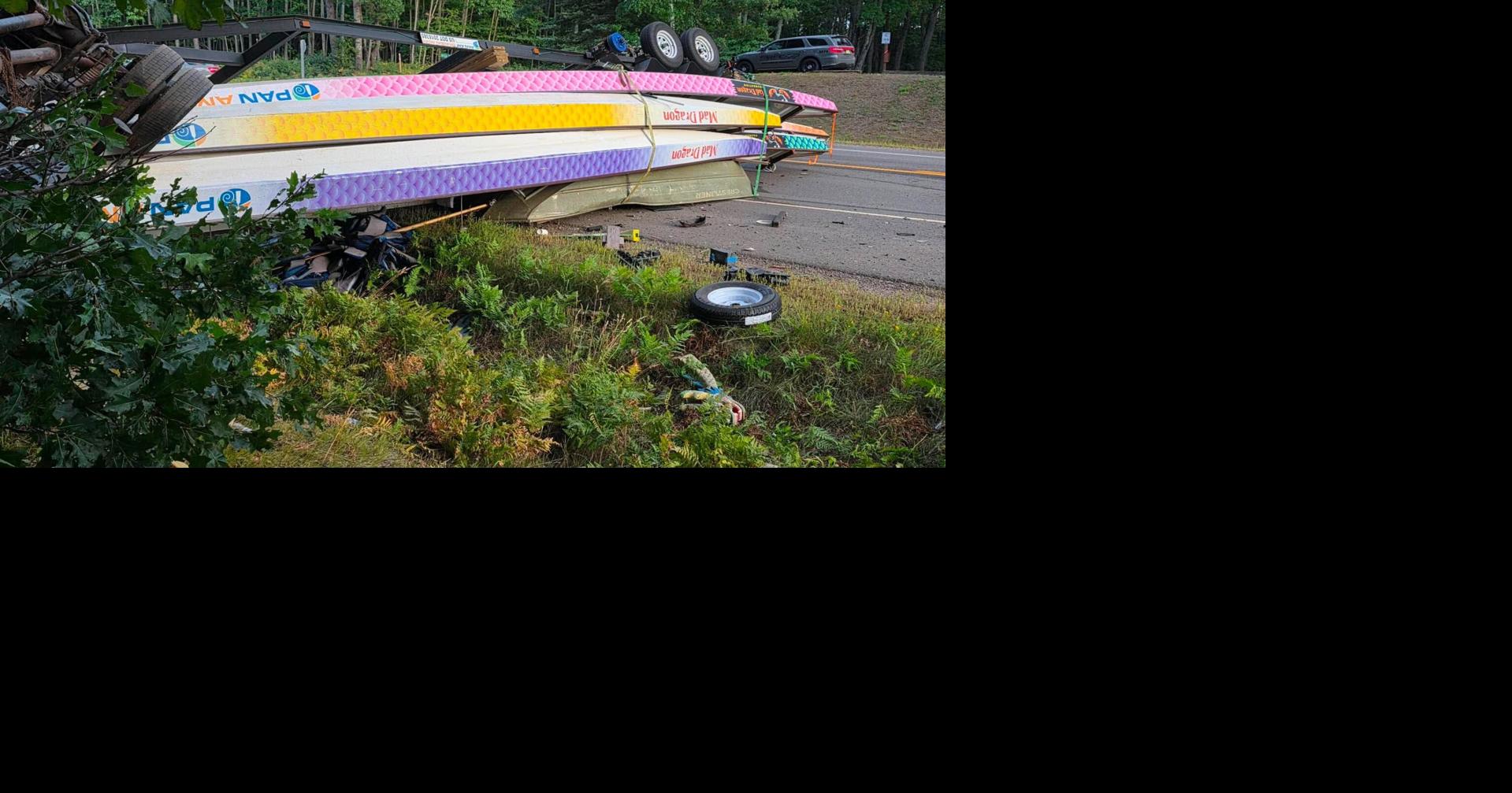 Trailer full of dragon boats involved in serious crash in Iron River, Wis.