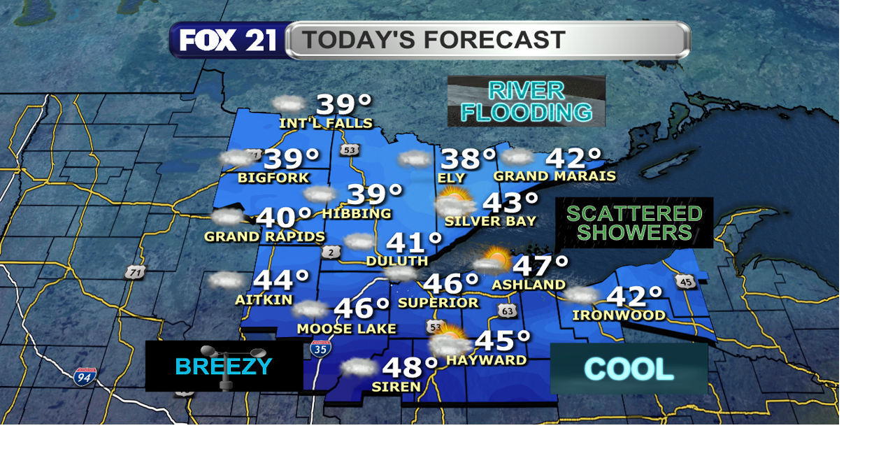 Cool & breezy with scattered showers for the next couple of days ...