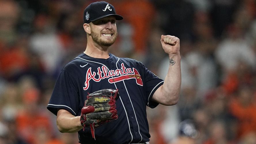 Atlanta Braves relief pitcher Tyler Matzek throws during the seventh inning  of Game 1 in baseball's World Series between the Houston Astros and the  Atlanta Braves Tuesday, Oct. 26, 2021, in Houston. (