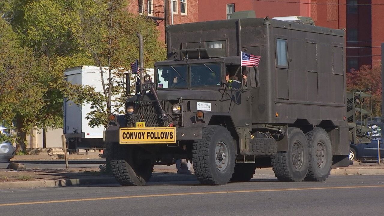 A convoy of military vehicles stop in Oklahoma as part of a month-long trip  on the historic Jefferson Highway | News | fox23.com