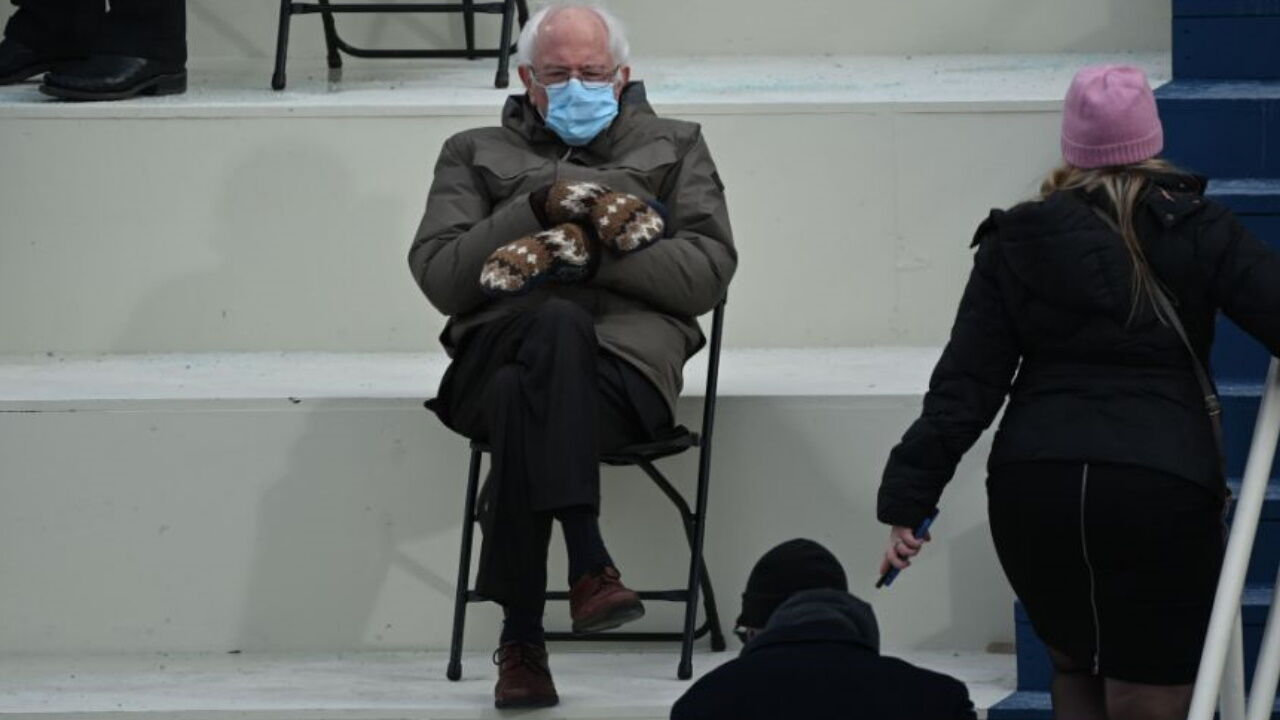 Bernie Sanders shops style mittens vintage one