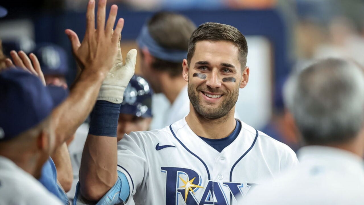 Tampa Bay Rays' Kevin Kiermaier puts on his sunglasses before a