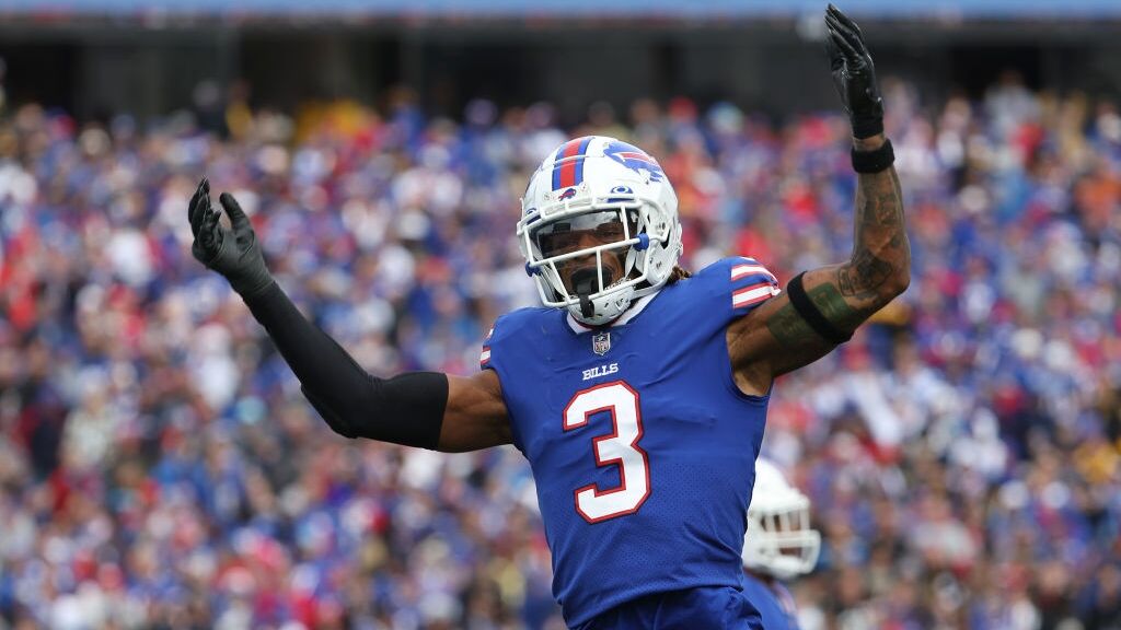 Chicago, United States. 24th Dec, 2022. Buffalo Bills safety Damar Hamlin  (3) celebrates a fumble recovery by teammate Tim Settle during the Bills  35-13 Christmas Eve win over the Chicago Bears at