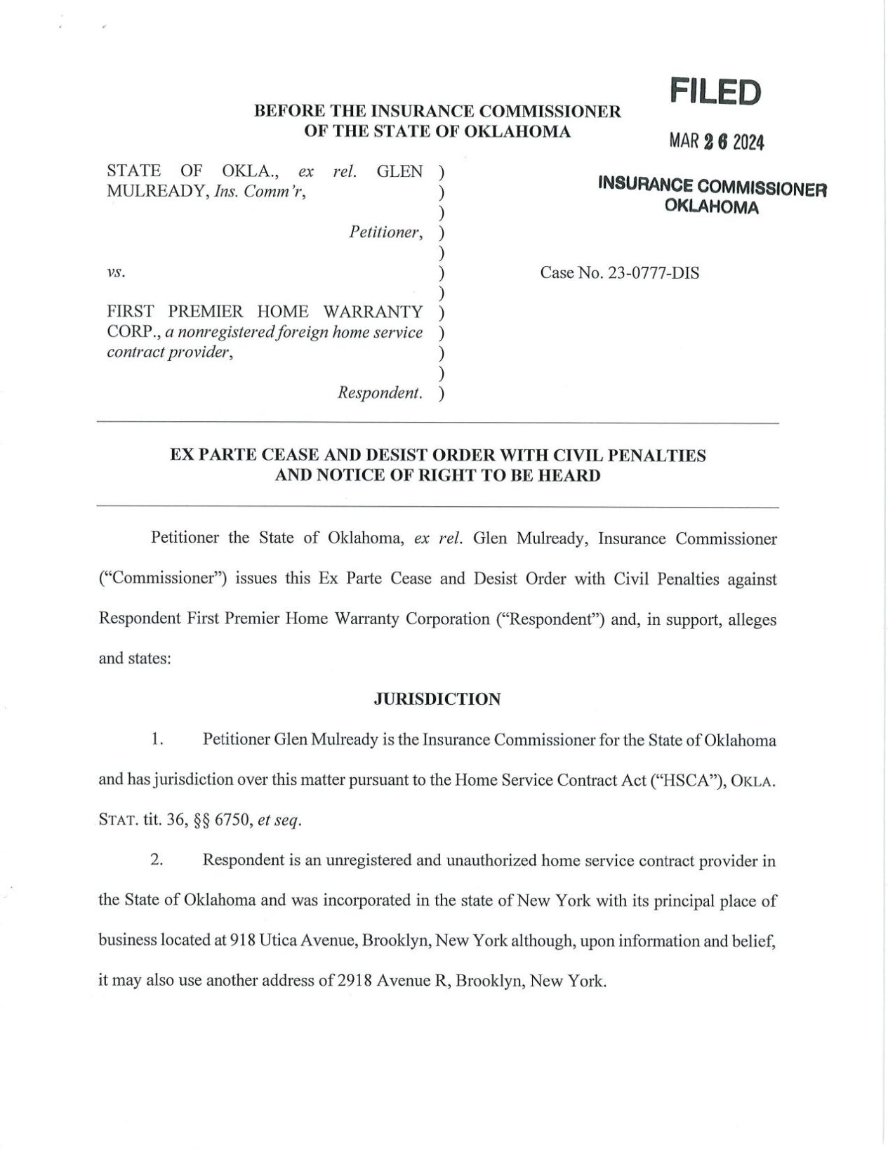OID Cease-and-Desist Order