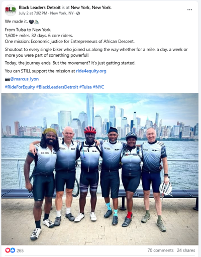 Cyclists complete their journey from Black Wall Street to Wall Street in New York City