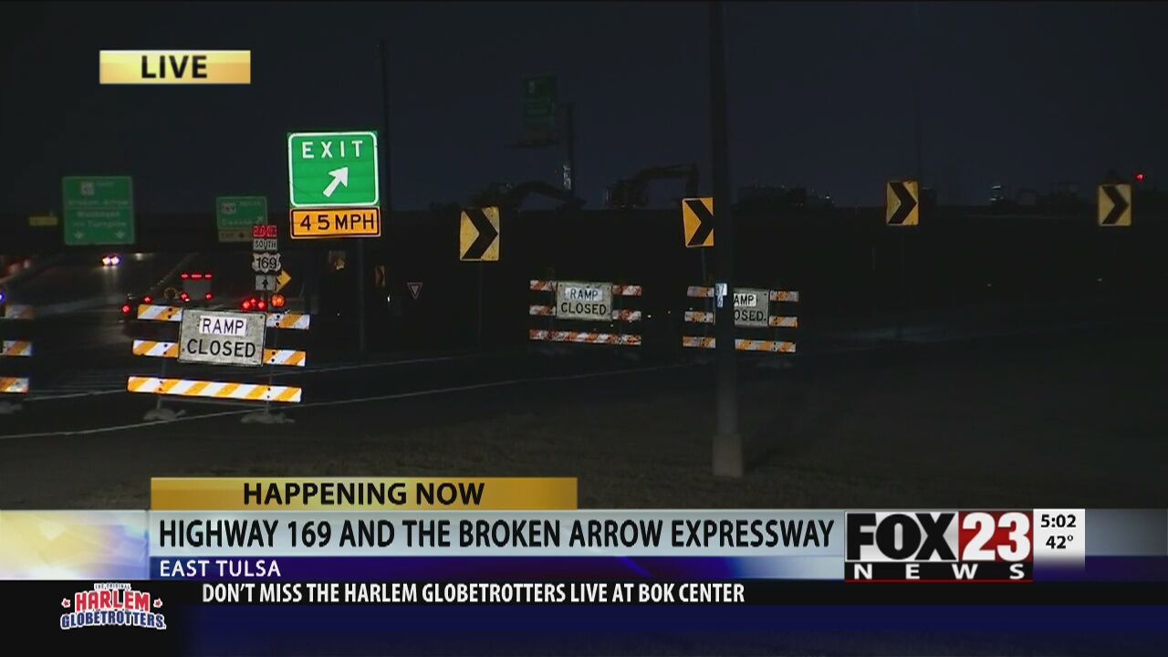 Off ramps on Highway 169 Broken Arrow Expressway closed for