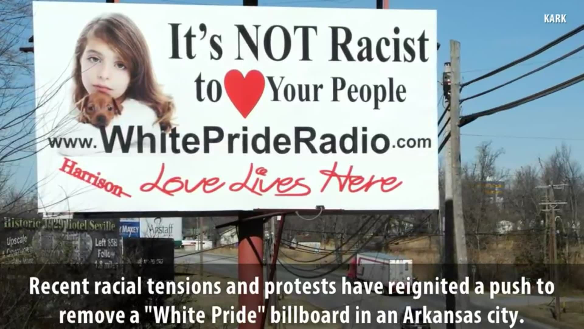 Thousands sign petition to remove White Pride billboard at entrance to Arkansas city Trending fox23