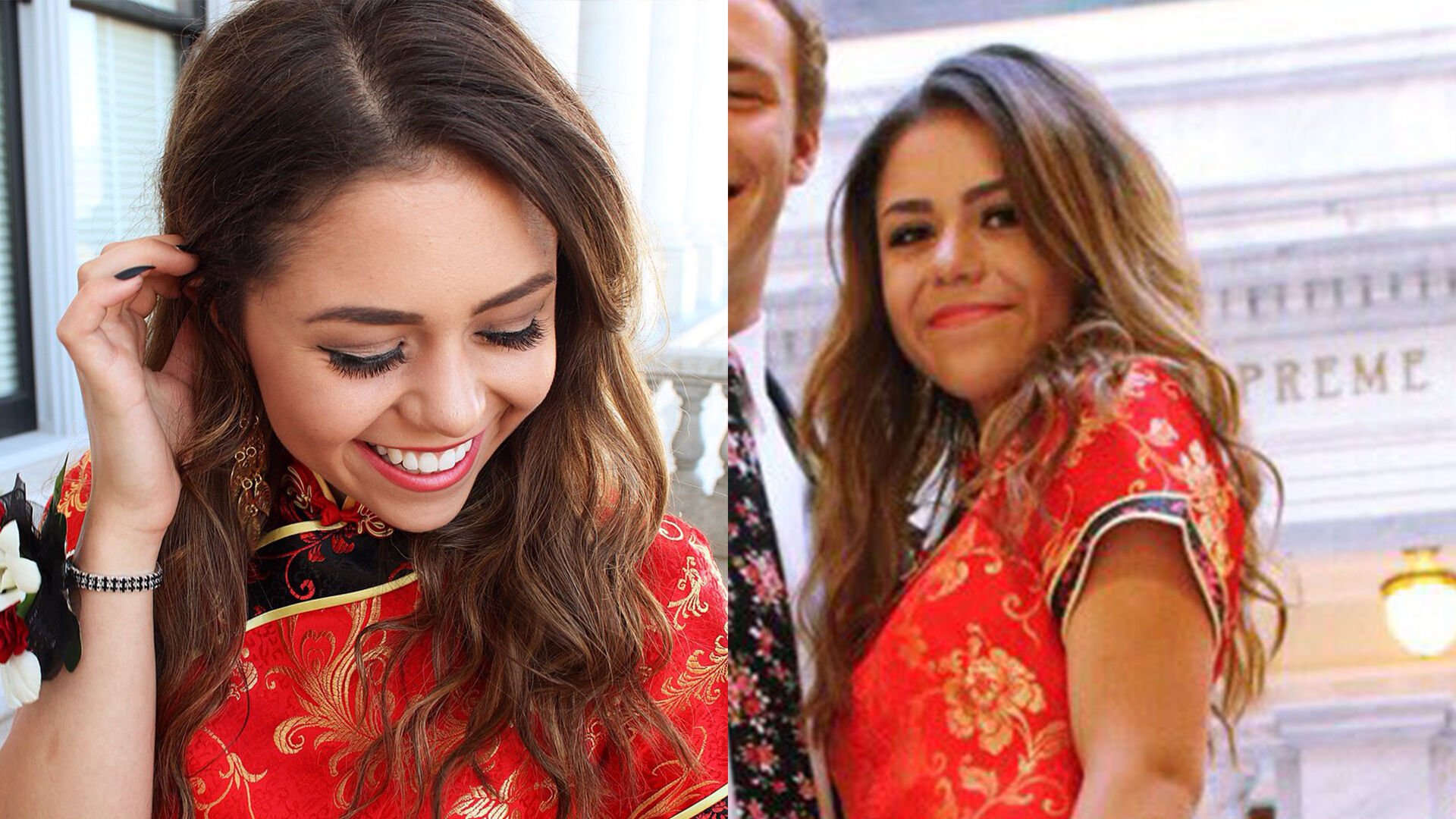 Girl with chinese top prom dress