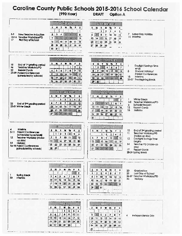 Caroline school officials weigh calendar options for next year