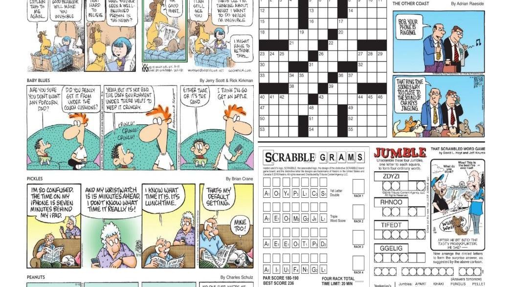 Tuesday's comics, crossword page (D5 in the paper) Lifestyles
