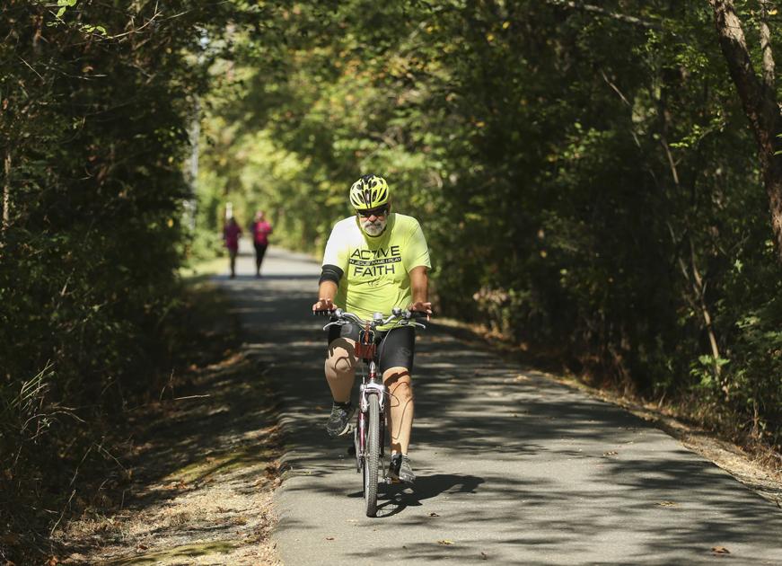 A cyclist on the bike route