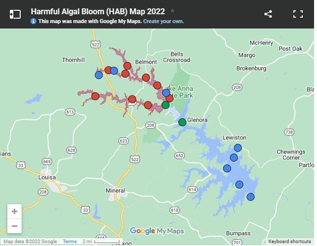 Lake Anna Algae Bloom Map