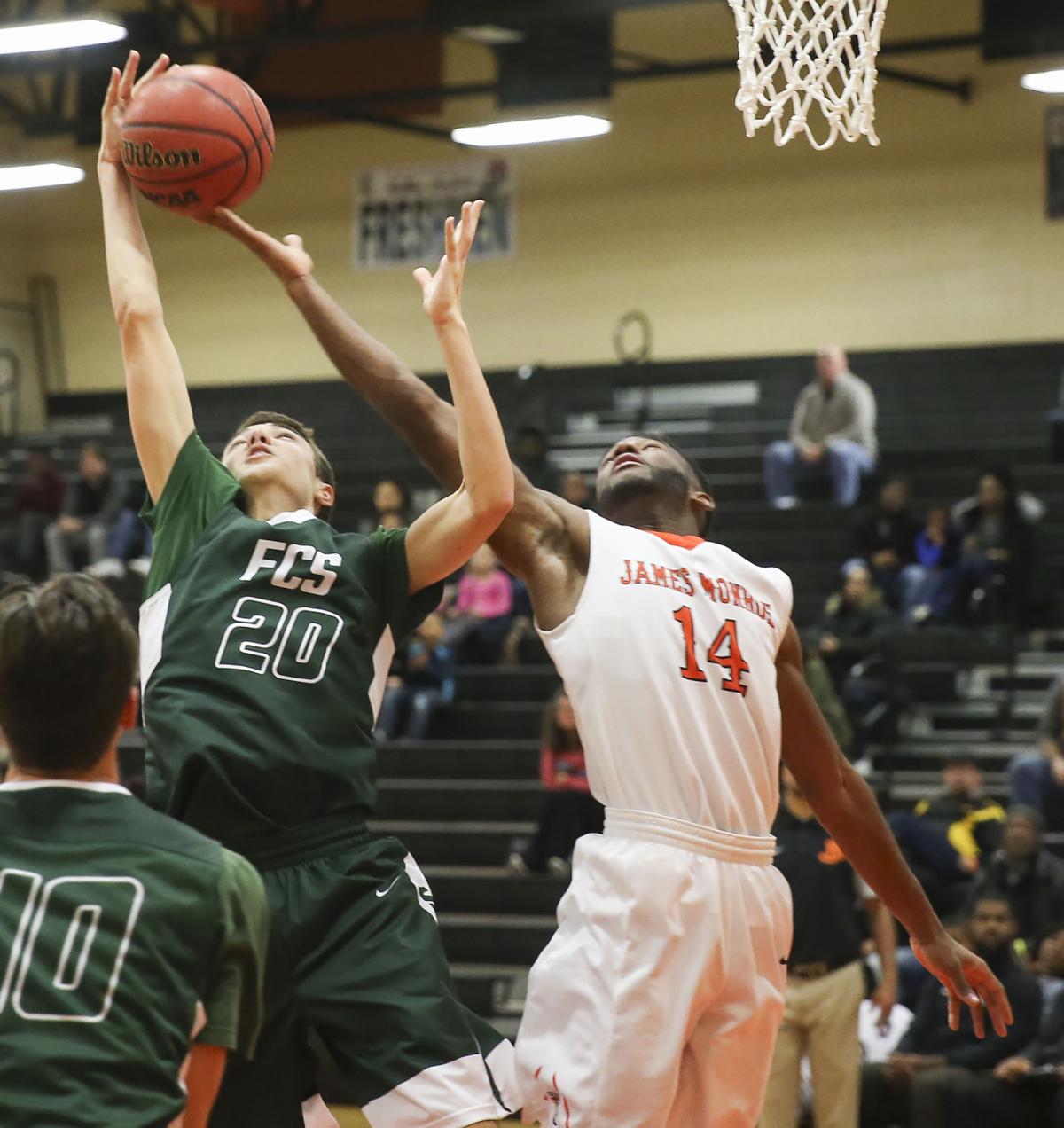 High School Boys Basketball James Monroe Muscles Past