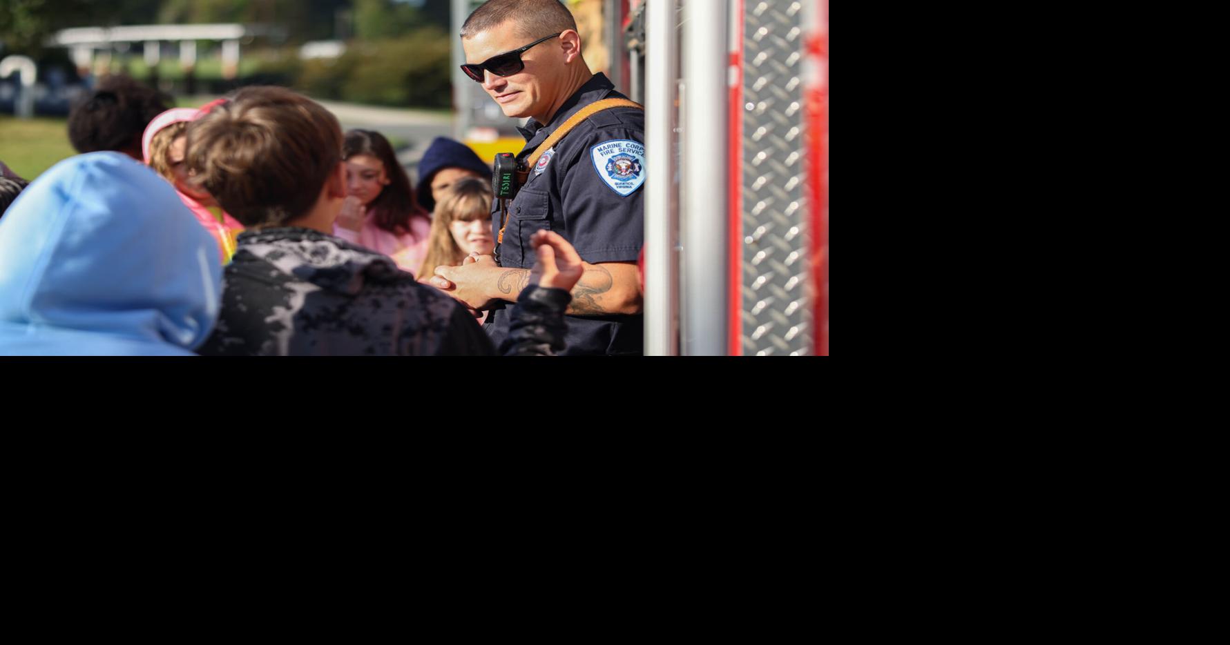 FIREFIGHTERS TALK FIRE SAFETY WITH QUANTICO STUDENTS