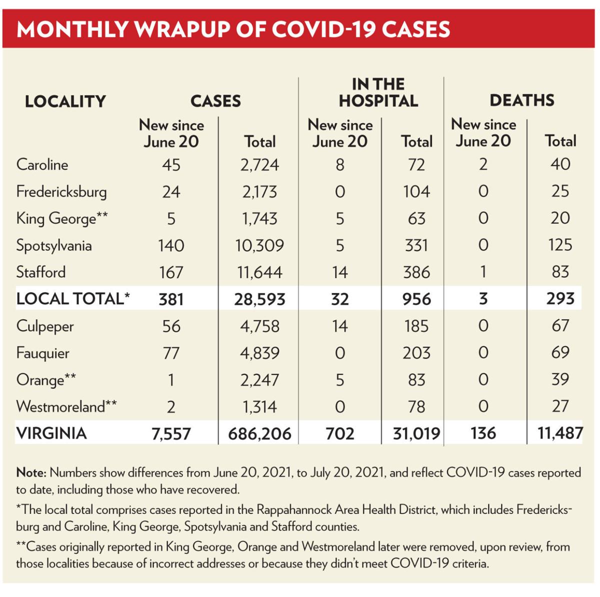 Fredericksburg-area COVID-19 cases