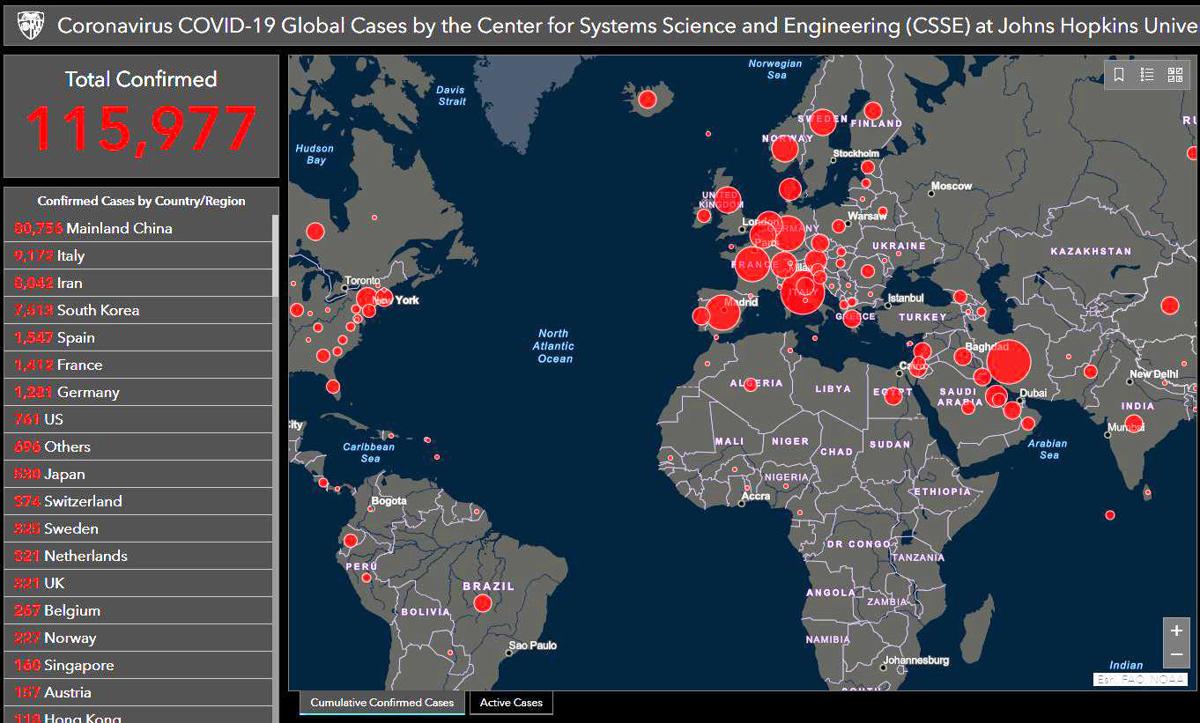 Online Map By Johns Hopkins Tracks Coronavirus Cases Around The Globe State Region Fredericksburg Com