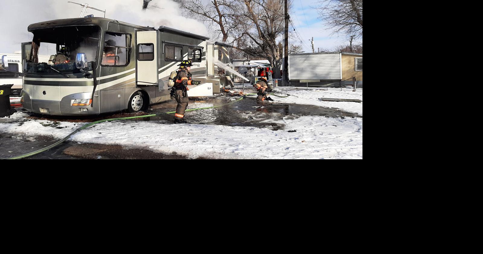 Man, wife, 1 dog escape RV fire