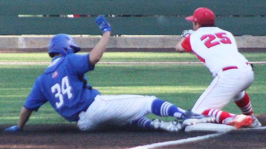 Evan Miller safe at third base in sixth inning