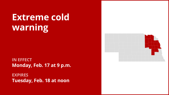 Update: Extreme cold warning issued for Nebraska until Tuesday midday