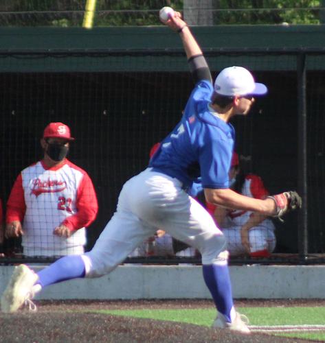 Adam Eggert pitches vs Omaha South