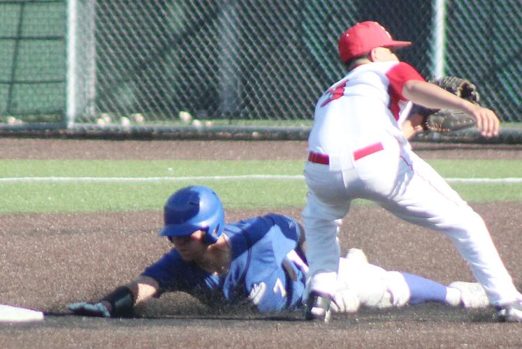Adam Eggert safe at second base