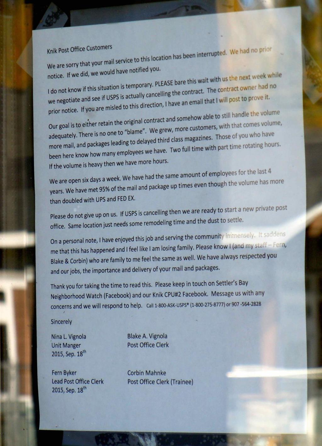 Settlers Bay Post Office Abruptly Closes Local News Stories Frontiersman Com