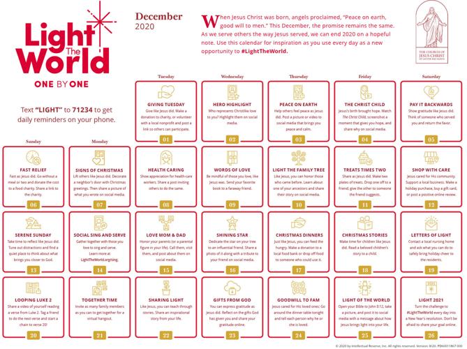 Light The World 2020 Prompt Calendar US version