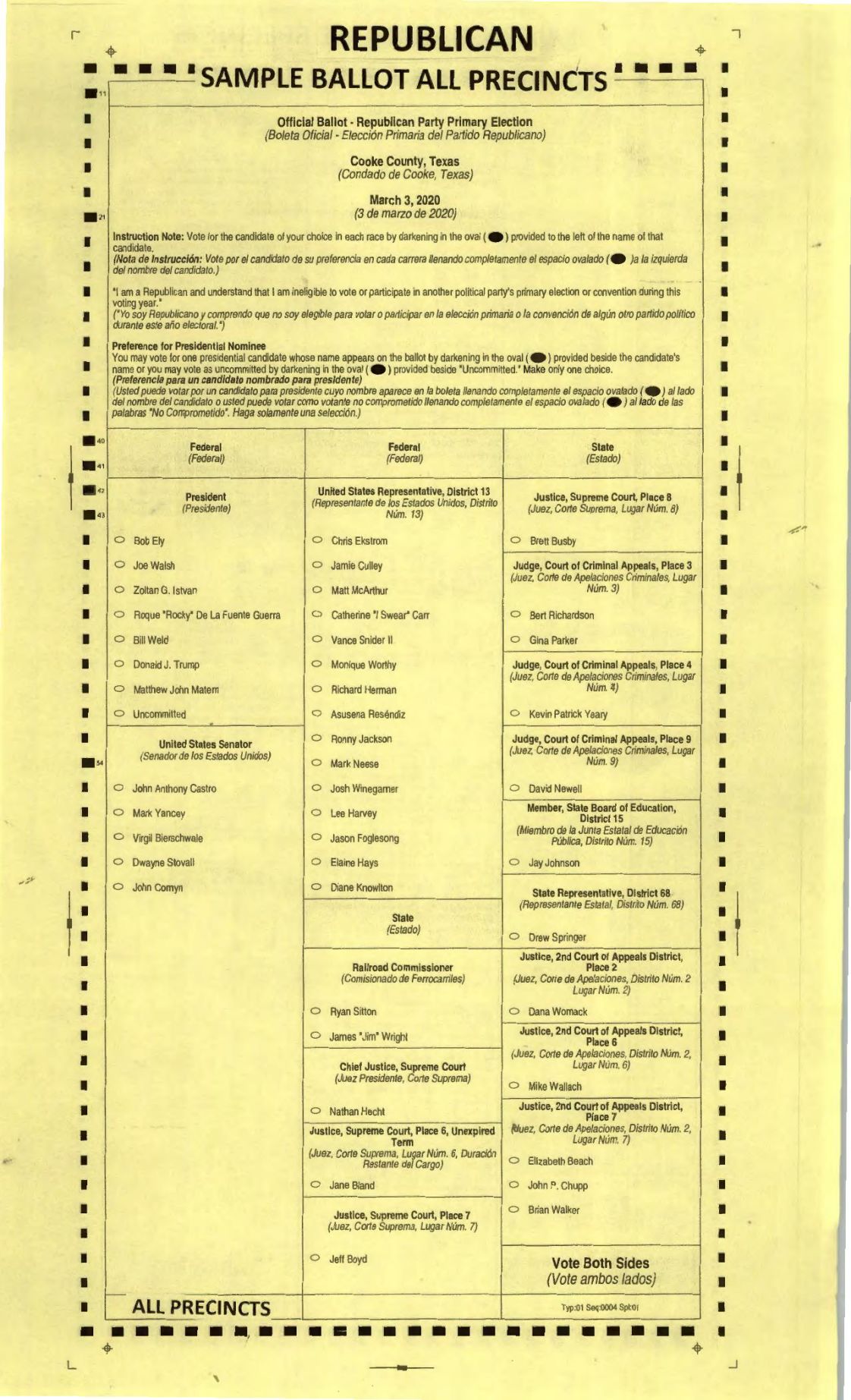 PDF 2020 Republican Primary sample ballot for Cooke County