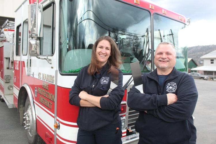 The St. Maries Fire Protection District invites the community to the return of the Firemen's Pancake Breakfast. Pictured: Marcella Reed and Bryce Davis.