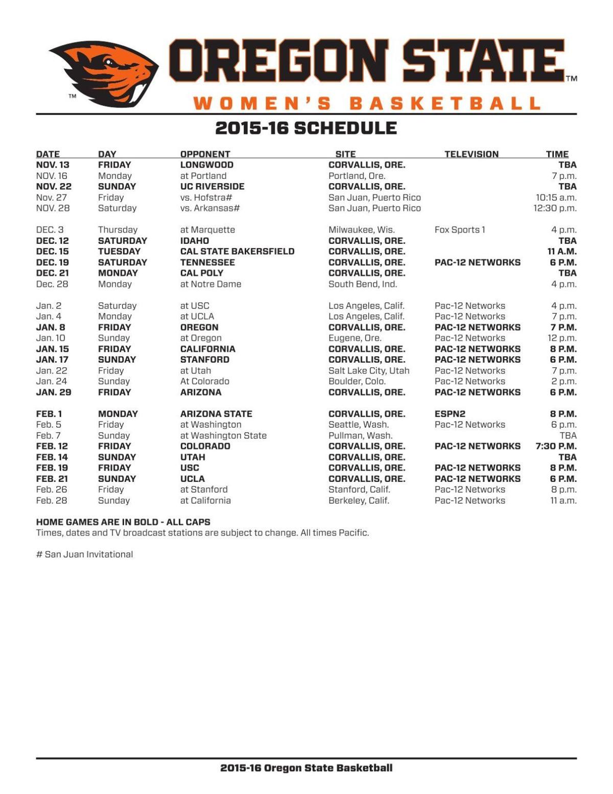 Oregon State Women S Basketball Schedule 2015 16 Gazettetimes Com