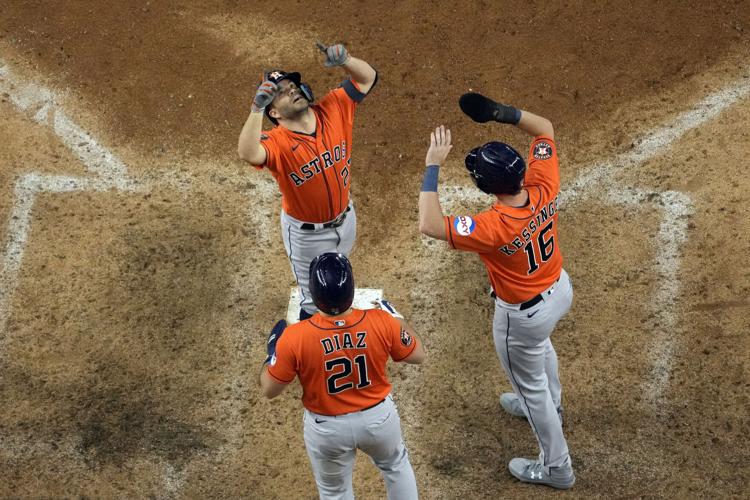 Astros pound 4 homers, with a pair by Abreu, to rout Twins 9-1 and take 2-1  ALDS