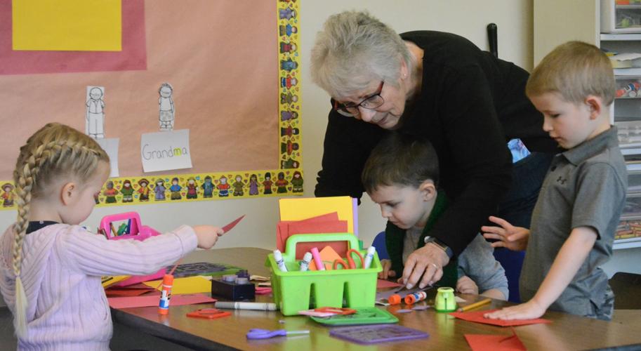SRF preschool: Judy Price and children