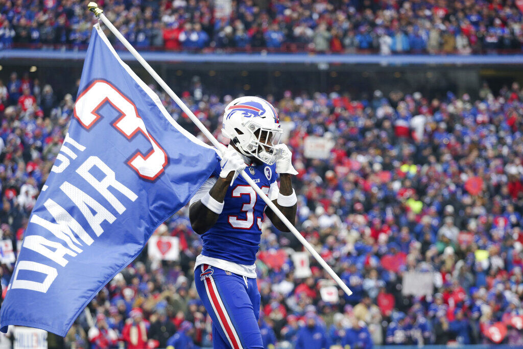 Love for Damar sign outside of the Bills Store at Highmark Stadium - 2022  Buffalo Bills - Bills Fans