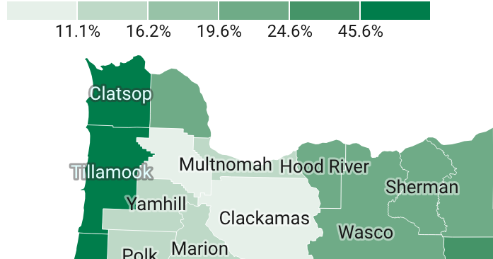 Here are the Oregon counties with the fewest AC units